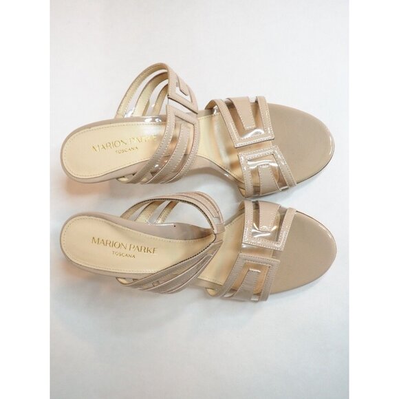 Marion Parke Toscana Tan Patent Leather Larkin PVC Slide Heels, Size 7 (US) 37 - Picture 3 of 13